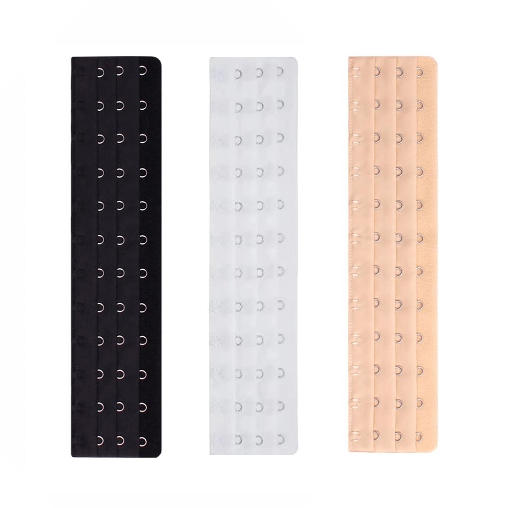 YUPPIE TONE Corset Bra Extender Women's Elastic Bra Extender 12-16 Hook 34 Inch Spacing 2pcs, 12hooks Black + Beige + White, 12 Hooks