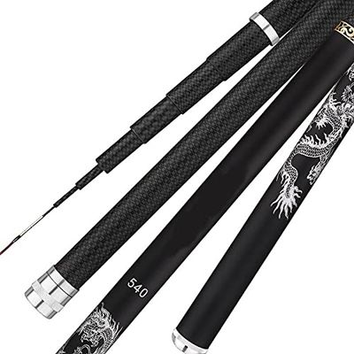 DKEKE Ultra Light Telescopic Fishing Rod Portable Casting Rods 3.6m/4.5m/5.4m/6.3m/7.2m High Carbon Fiber Carp Stream Feeder DKEKE (Color : Black, Length : 5.4m Gift)