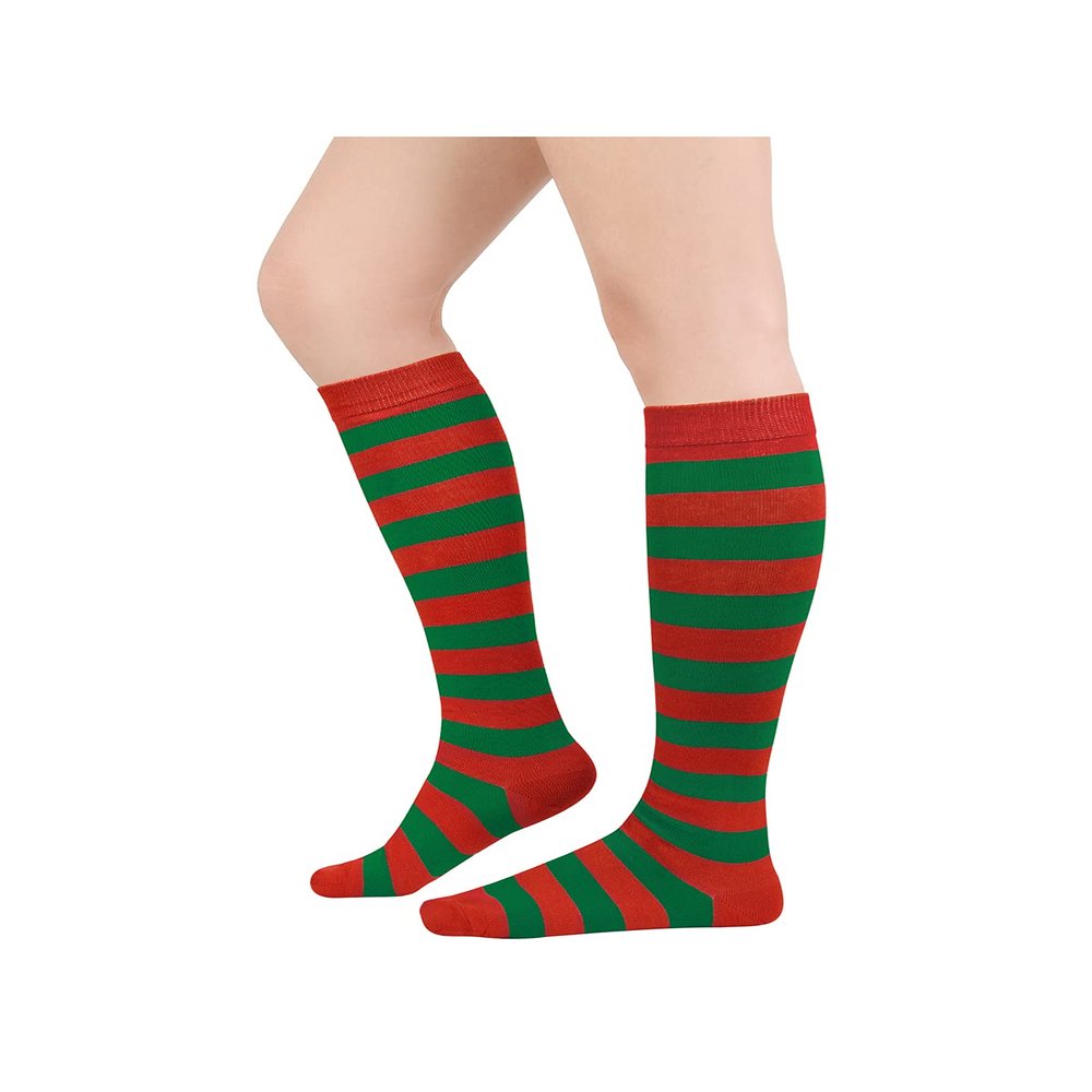 Century Star Christmas Red Green Stripes Knee High Socks for Women - Long Thin Tube Sports Socks Tall Stockings