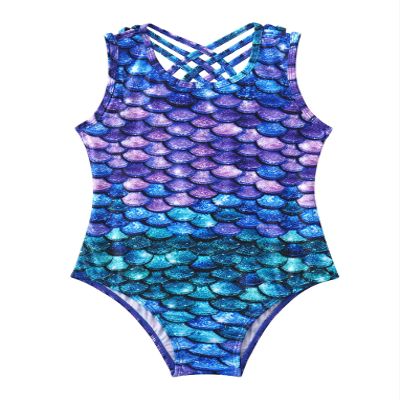 Hansber Kids Girls One Piece Tankini Swimsuit Bohemian Printed Swimwear Spaghetti Straps Tanks Bathing Suit Fish Scales 14