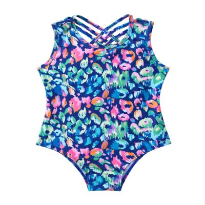 Hansber Kids Girls One Piece Tankini Swimsuit Bohemian Printed Swimwear Spaghetti Straps Tanks Bathing Suit Leopard A 14