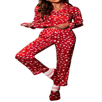 Ekouaer Christmas Pajamas for Women Silk Satin Holiday Button Down Pj Set Soft Long Sleeve Sleepwear for New Yearr Christmas Red Print,XL