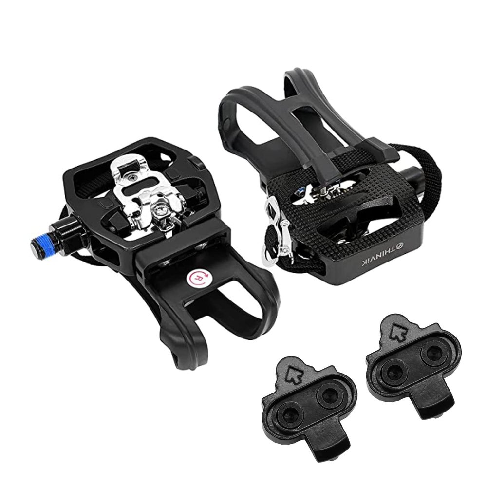 Thinvik Pedals with Toe Cage for SPD Cleats & Regular Shoes - Dual Sided Exercise Pedals Compatible with Shimano SPD 9/16'' Spindle for Peloton/Indoor Cycling
