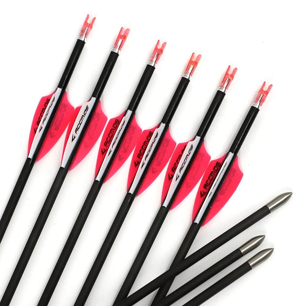 Spine 800 Arrow 25 Inch Arrow Target Practice Arrow Hunting Arrow Carbon Arrows Compound Bow Recurve Bow Adult Youth Archery Indoor Outdoor Shooting Bullet Tip 12pc