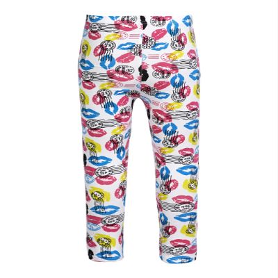 FEESHOW Kids Girls Cotton Yoga Leggings Elastic Waistband Pattern Print Athletic Pants for Workout Fitness Dance Colorful Lips 3-4 Years