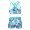 Choomomo Kids Girls Two Pieces Dance Outfit Criss Cross Back Crop Top with Booty Shorts Swimwear Turquoise 14 Years view 2