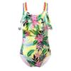 YONGHS Kids Girls Cute Swimsuit Floral Bikini Romper Strapped Ruffle Swimwear One Piece Bathing Suit Yellow 6 Years view 1