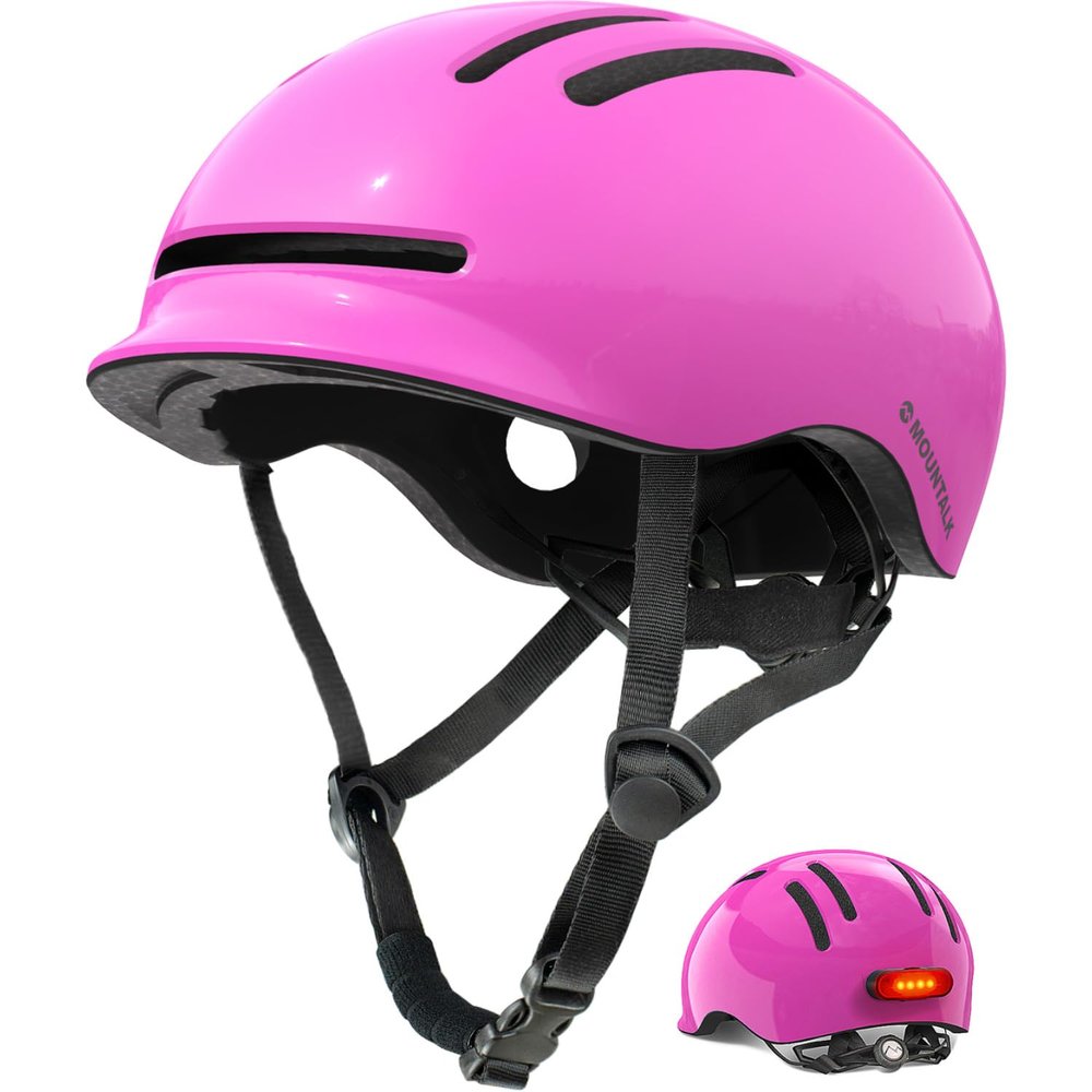 Bike Helmets for Adults Men Women,Mens/Womens Cool Bicycle Helmet with Magnetic Rear LED Light,Youth Boys/Girls Helmet (Shiny Rose Pink,M)