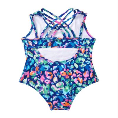 iiniim Kids Girls Sunsuit One-Piece Swimsuit Criss Cross Backless Rash Guard Swimwear Beachwear Bodysuit Colorful Leopard 14 Years