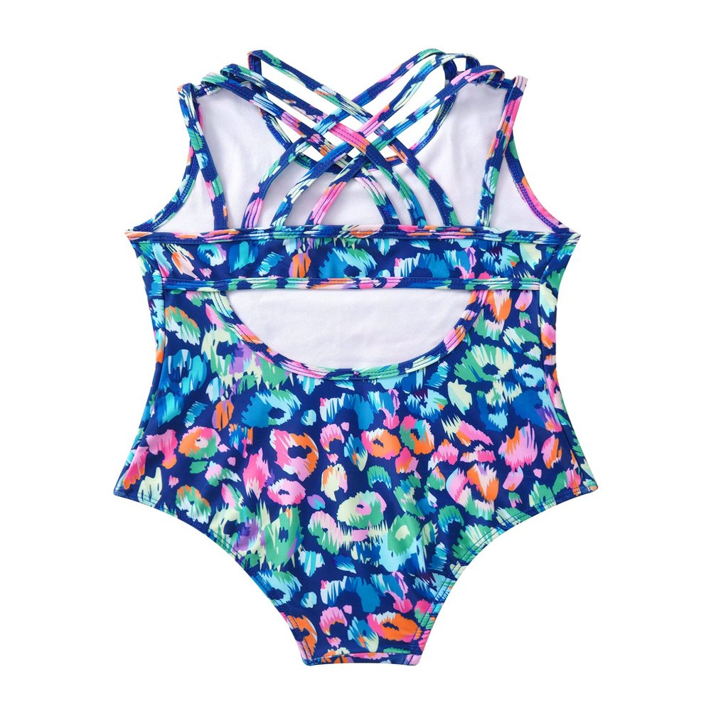 iiniim Kids Girls Sunsuit One-Piece Swimsuit Criss Cross Backless Rash Guard Swimwear Beachwear Bodysuit Colorful Leopard 14 Years