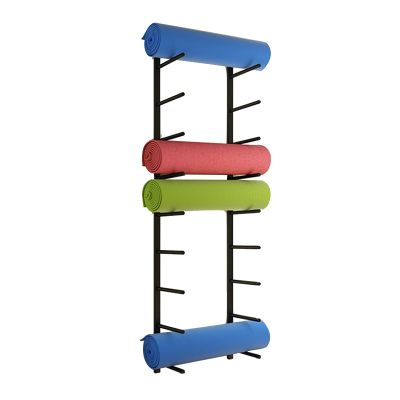 JLXJ Metal Wall Organizer Rack for Yoga Mat/Foam Roller/Exercise Mat, 9 Tier Multi-Purpose Bath Towels Holder for Fitness Class Or Home Gym (Color : Black)