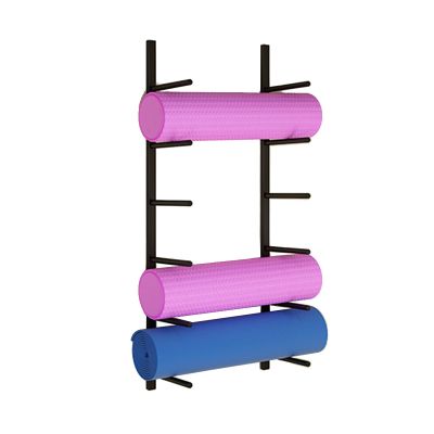 JLXJ 6 Tier Yoga Mat Storage Rack, Metal Foam Rollers Yoga Mat Display Holder, Multifunctional Sports Organizer Accessaries for Gym Fitness Class (Color : Black)