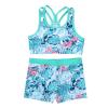 Choomomo Kids Girls Two Pieces Dance Outfit Criss Cross Back Crop Top with Booty Shorts Swimwear Turquoise 12 Years view 3