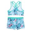 Choomomo Kids Girls Two Pieces Dance Outfit Criss Cross Back Crop Top with Booty Shorts Swimwear Turquoise 12 Years view 4