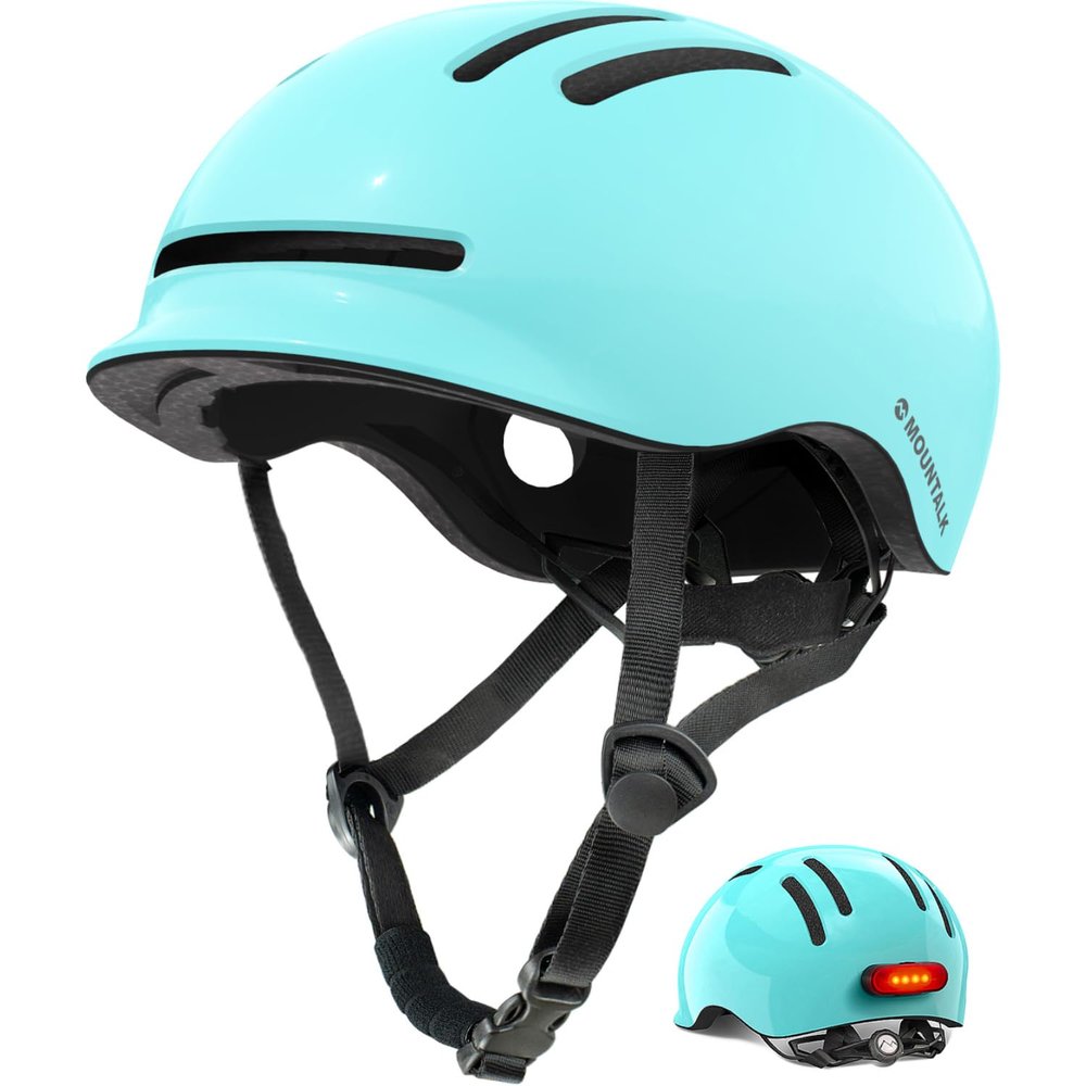 Bike Helmets for Adults Men Women,Mens/Womens Cool Bicycle Helmet with Magnetic Rear LED Light,Youth Boys/Girls Helmet (Shiny Aqua,M)