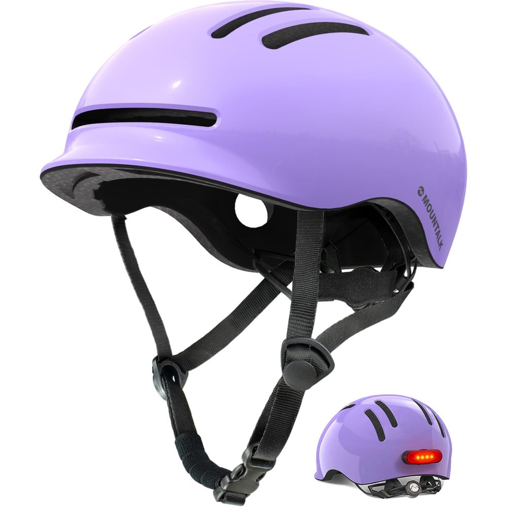 Bike Helmets for Adults Men Women,Mens Womens Cool Bicycle Helmet with Magnetic Rear LED Light,Youth Boys Girls Helmet (Shiny Purple,L)