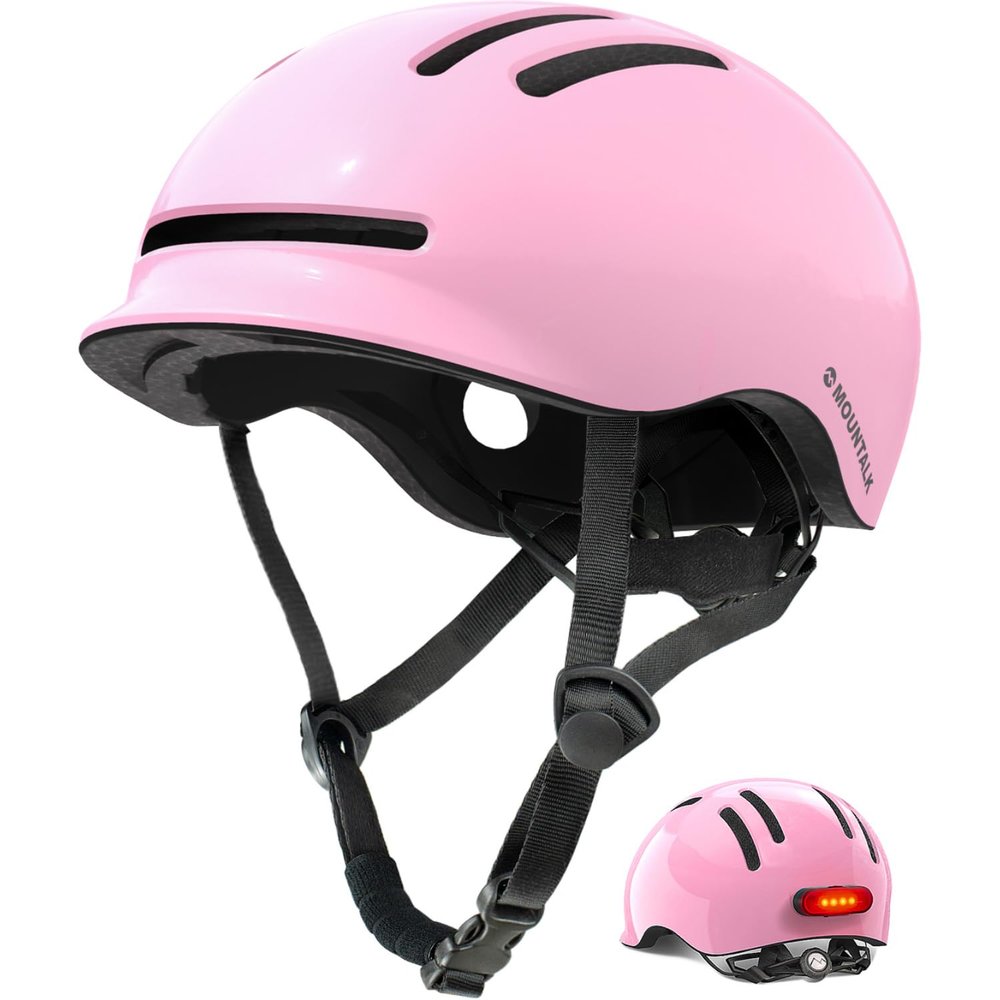 Bike Helmets for Adults Men Women,Mens/Womens/Youth Cool Bicycle Helmet with Magnetic Rear LED Light (Shiny Pink,L)