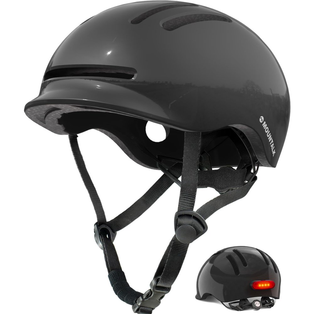 Bike Helmets for Adults Men Women,Mens/Womens Cool Bicycle Helmet with Magnetic Rear LED Light,Youth Boys/Girls Helmet(Shiny Black,L)