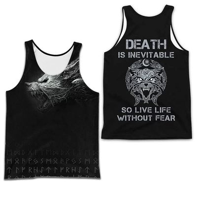 WDBAYXH Norse Viking 3D Print Tank Top Set, Fenrir Wolf Sleeveless Tee, Summer Mesh Quick Dry Workout T-Shirts Fitness Vest Athletic Shorts, Celtic Pagan Streetwear Tops,Vest,2XL
