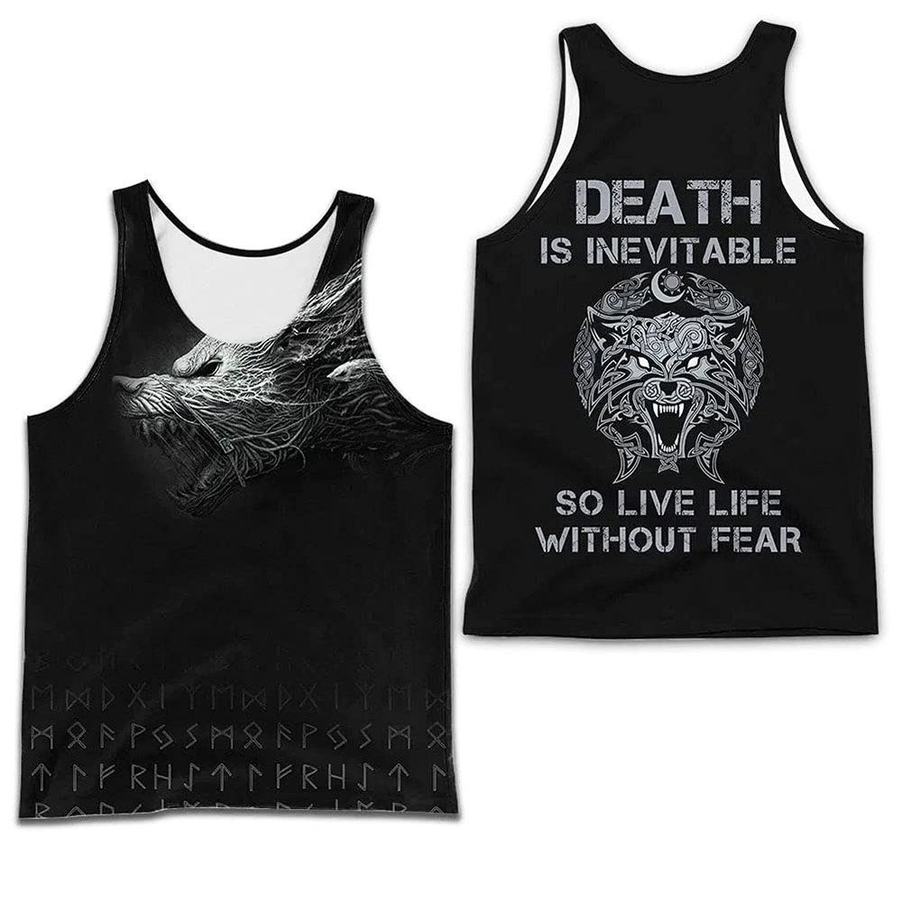 WDBAYXH Norse Viking 3D Print Tank Top Set, Fenrir Wolf Sleeveless Tee, Summer Mesh Quick Dry Workout T-Shirts Fitness Vest Athletic Shorts, Celtic Pagan Streetwear Tops,Vest,2XL