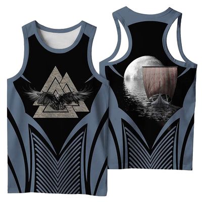 WDBAYXH Viking Valknut 3D Print Tank Tops Odin Raven Sleeveless Tee Shorts Sports Set, Summer Quick Dry Short Sleeve Workout T-Shirts, Celtic Pagan Lightweight Vest Suit,Top1,XL