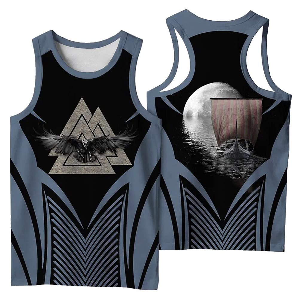 WDBAYXH Viking Valknut 3D Print Tank Tops Odin Raven Sleeveless Tee Shorts Sports Set, Summer Quick Dry Short Sleeve Workout T-Shirts, Celtic Pagan Lightweight Vest Suit,Top1,XL
