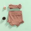 Mubineo Infant Baby Girl Basic Plain Cotton Ruffle Bloomer Shorts Headband Set (Coffee, 24 Months) view 4
