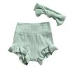 Mubineo Infant Baby Girl Basic Plain Cotton Ruffle Bloomer Shorts Headband Set (Green, 24 Months) view 1