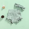 Mubineo Infant Baby Girl Basic Plain Cotton Ruffle Bloomer Shorts Headband Set (Green, 24 Months) view 3