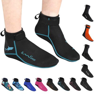 OMGear Water Socks Neoprene Socks Beach Booties Shoes 3mm Glued Blind Stitched Anti-Slip Wetsuit Boots Fin Swim Socks (3mm Low Cut/Aqua, 2XL)