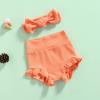 Mubineo Infant Baby Girl Basic Plain Cotton Ruffle Bloomer Shorts Headband Set (Orange, 18 Months) view 3