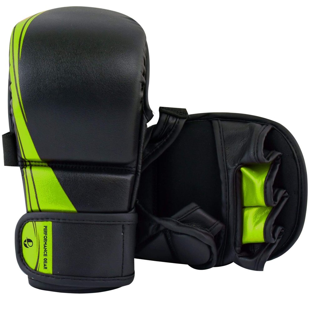 Ultimate - Performance Series - MMA Sparring Shooter Gloves - MMA Boxing Muay Thai Training Bag Work (XS/CH, Black / Green)