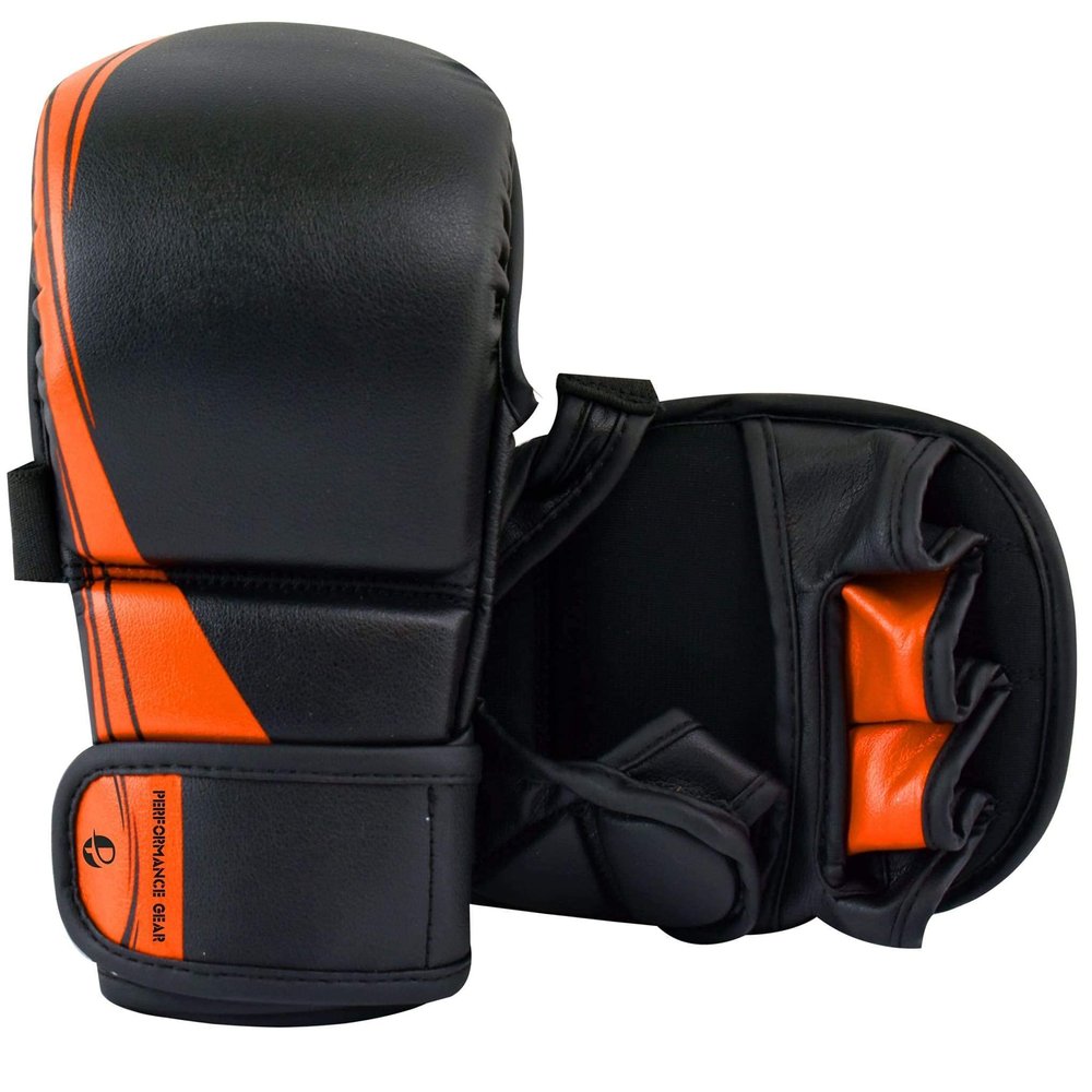 Ultimate - Performance Series - MMA Sparring Shooter Gloves - MMA Boxing Muay Thai Training Bag Work (XS/CH, Black/ Orange)