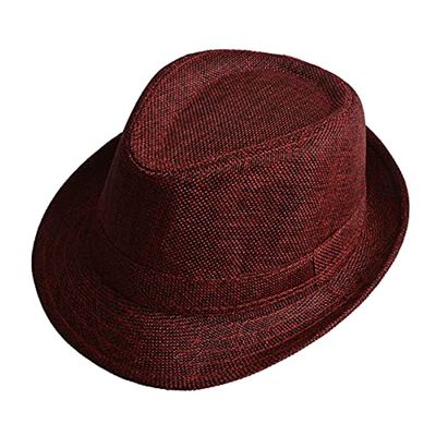 Queenbox Child Linen Fedora Hat Boy Girl Jazz Cap Kids Straw Sun Cowboy Hat Red