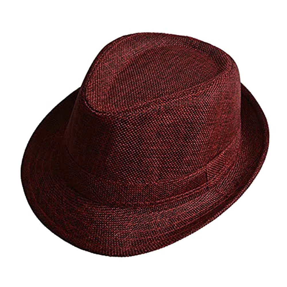Queenbox Child Linen Fedora Hat Boy Girl Jazz Cap Kids Straw Sun Cowboy Hat Red
