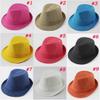 Queenbox Child Linen Fedora Hat Boy Girl Jazz Cap Kids Straw Sun Cowboy Hat Red view 3