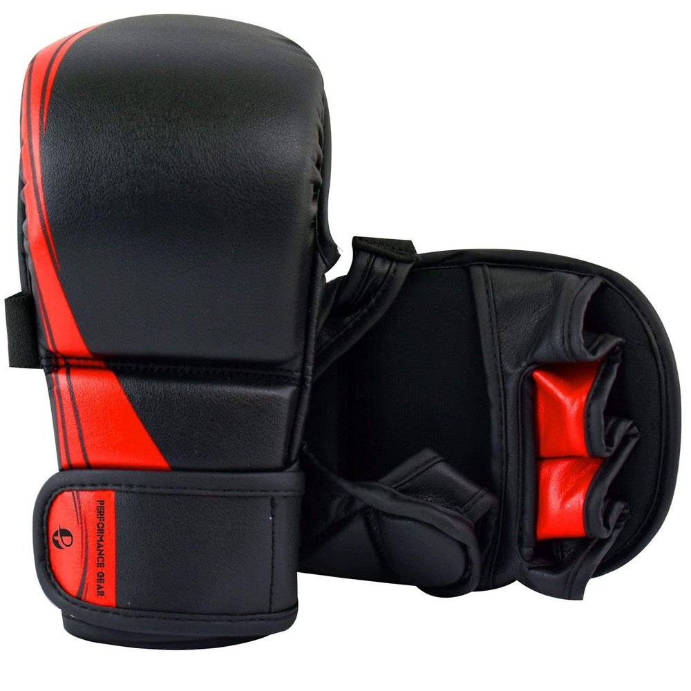 Ultimate - Performance Series - MMA Sparring Shooter Gloves - MMA Boxing Muay Thai Training Bag Work (XS/CH, Black / Red)