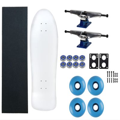 Moose Old School 80's Skateboard Complete 30" White with Hollow 7.0 Silver/Blue Trucks, 58mm Blue Wheels