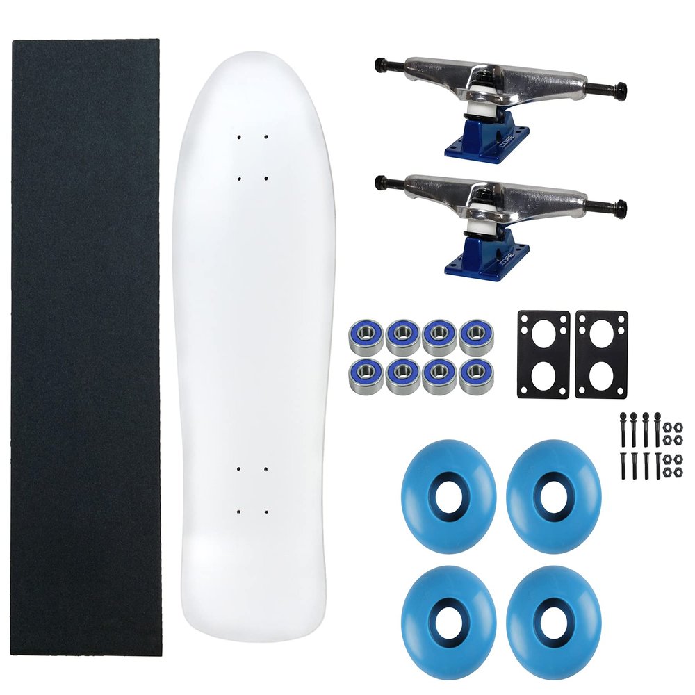 Moose Old School 80's Skateboard Complete 30" White with Hollow 7.0 Silver/Blue Trucks, 58mm Blue Wheels