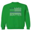 0181. Blue Lives Matter American Flag Thin Blue Line USA Police Support Patriotic Style Men's Crewneck Sweatshirt (Irish Green Medium) view 1