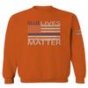 0181. Blue Lives Matter American Flag Thin Blue Line USA Police Support Patriotic Style Men's Crewneck Sweatshirt (Orange Large) view 1