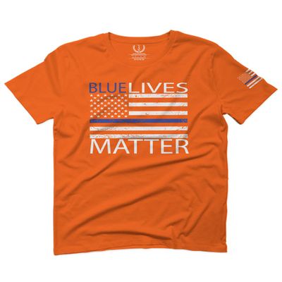 0181. Blue Lives Matter American Flag Thin Blue Line USA Police Support Patriotic Style for Men T Shirt (Orange Medium)