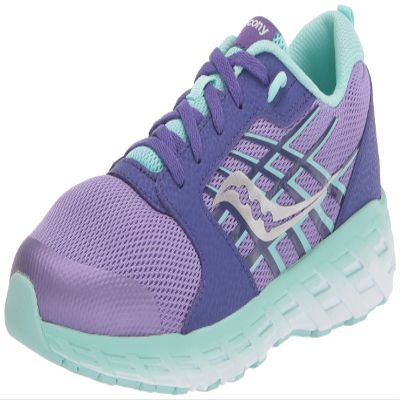Saucony Wind 2.0 Running Shoe, Purple/Turq, 11 Wide US Unisex Big_Kid