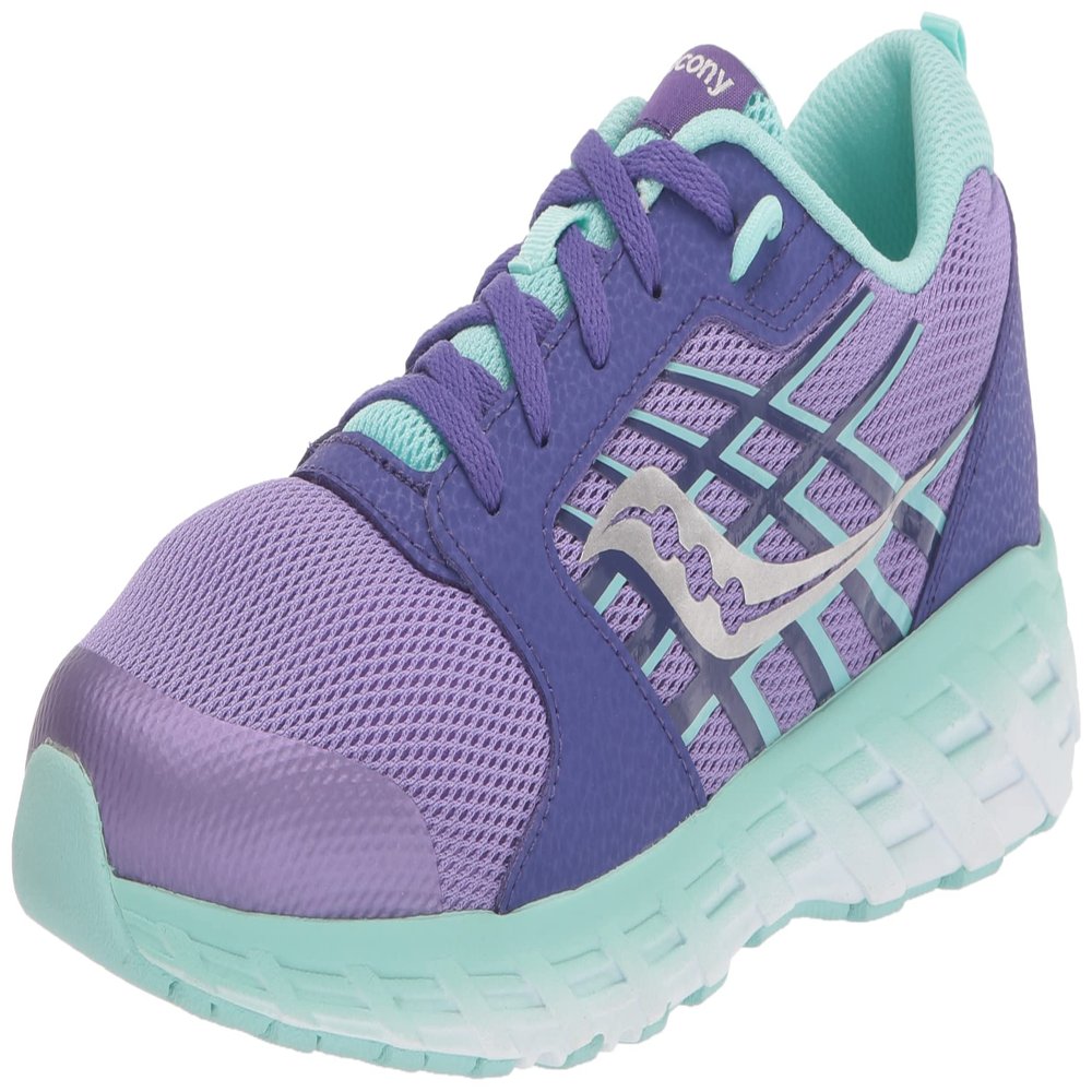 Saucony Wind 2.0 Running Shoe, Purple/Turq, 11 Wide US Unisex Big_Kid
