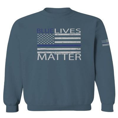 0181. Blue Lives Matter American Flag Thin Blue Line USA Police Support Patriotic Style Men's Crewneck Sweatshirt (Indigo Blue X-Large)