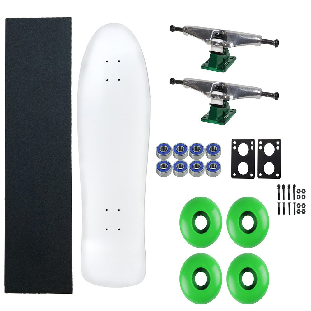 Moose Old School 80's Skateboard Complete 30" White with Hollow 7.0 Silver/Green Trucks, 58mm Green Wheels