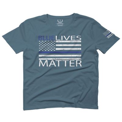 0181. Blue Lives Matter American Flag with Blue Line USA Police Support Patriotic Style for Men T Shirt (Indigo 2X-Large)