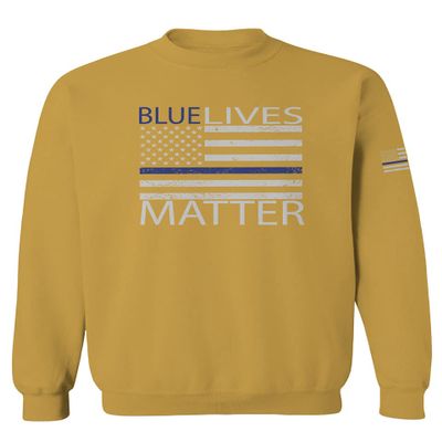 0181. Blue Lives Matter American Flag Thin Blue Line USA Police Support Patriotic Style Men's Crewneck Sweatshirt (Gold Medium)