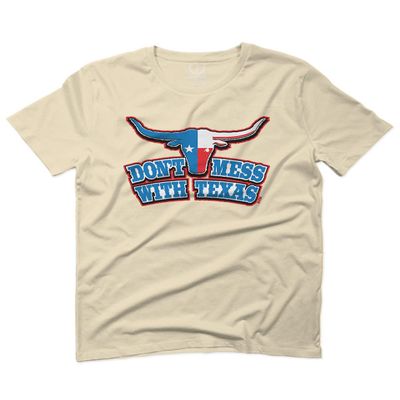 VICES AND VIRTUESS Texas State Flag Don't Mess with Texas Bull Lone Star for Men T Shirt (Beige 2X-Large)
