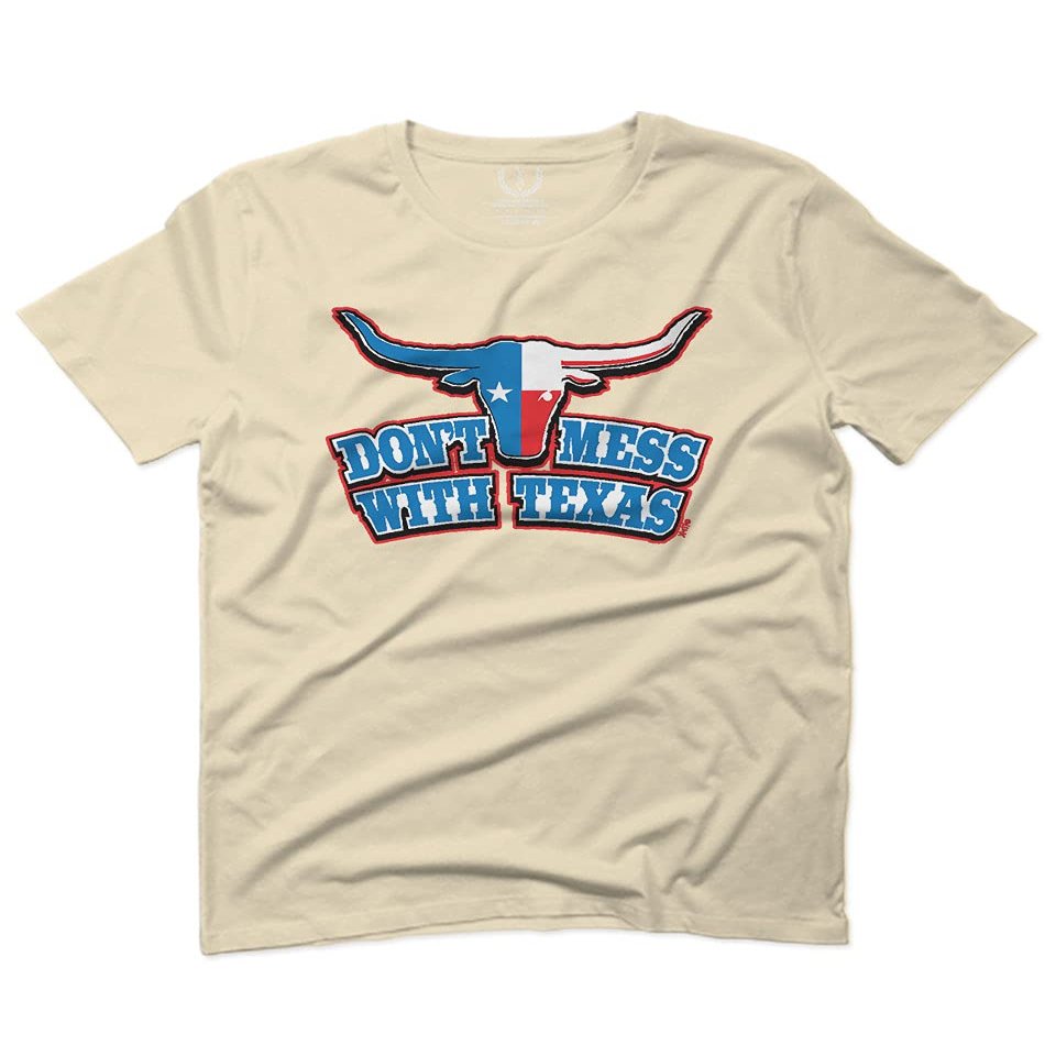 VICES AND VIRTUESS Texas State Flag Don't Mess with Texas Bull Lone Star for Men T Shirt (Beige 2X-Large)